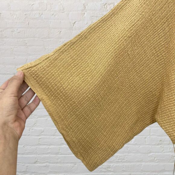 Joy Charlotta XS Cotton Knit Dress Tie Belt Mustard Yellow Side Slit Boho - Picture 9 of 16